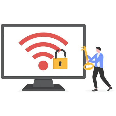 Businessman unlocking blocked wifi  Illustration