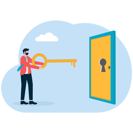 Businessman unlocking business door  Illustration