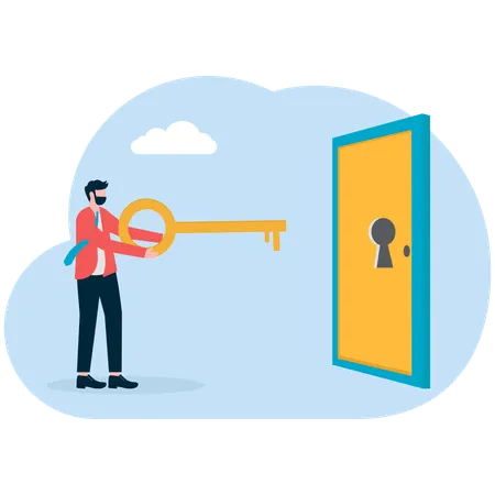 Businessman unlocking business door  Illustration