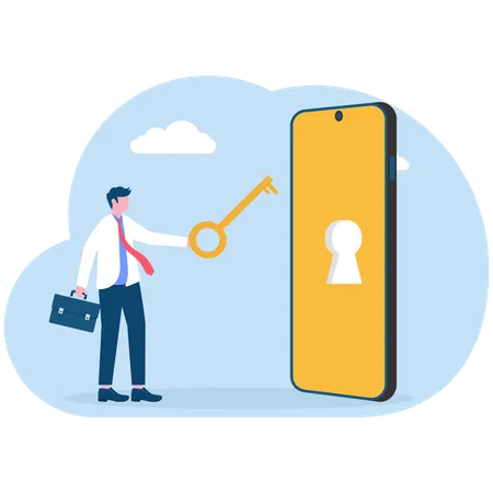 Businessman unlocking business lock  Illustration