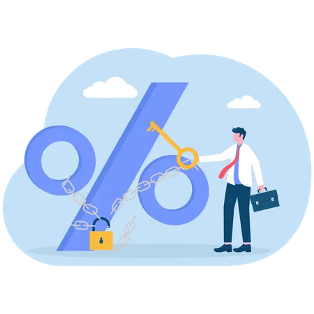 Businessman unlocking business percentage  Illustration