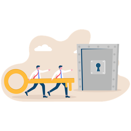 Businessman unlocking business success door  Illustration