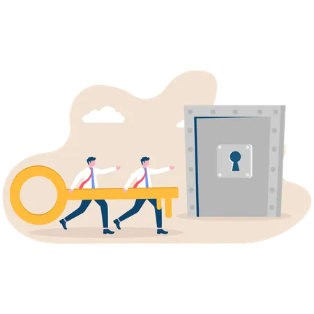 Businessman unlocking business success door  Illustration