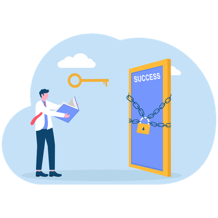 Businessman unlocking business success door  Illustration