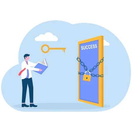 Businessman unlocking business success door  Illustration