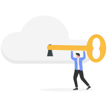 Businessman unlocking cloud using key  Illustration