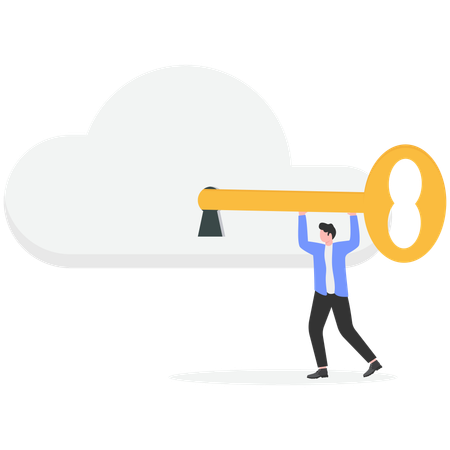 Businessman unlocking cloud using key  Illustration