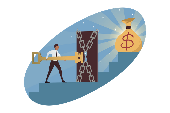 Businessman unlocking financial way  Illustration