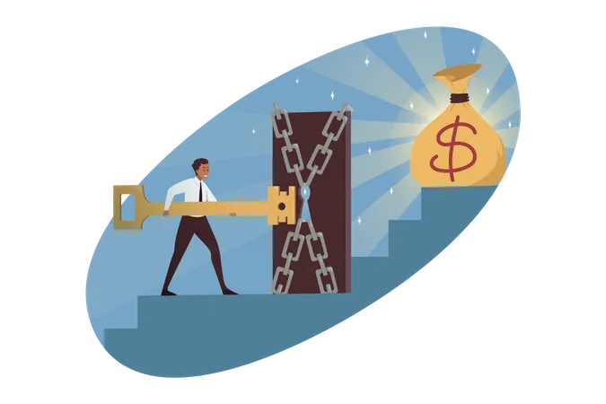 Businessman unlocking financial way  Illustration