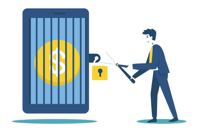 Businessman unlocking funds saved for retirement  Illustration