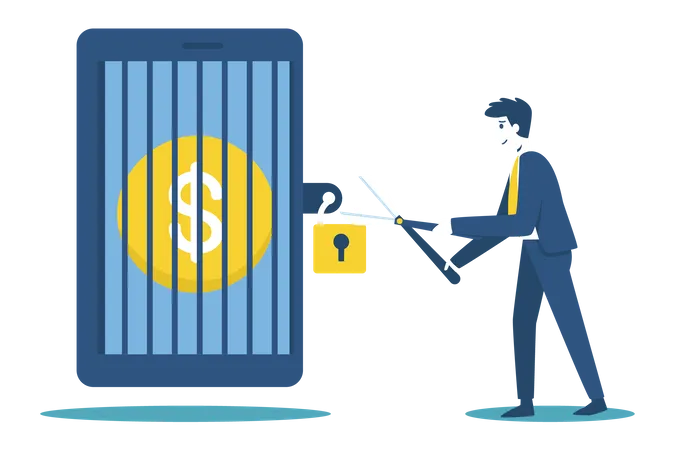 Businessman unlocking funds saved for retirement  Illustration