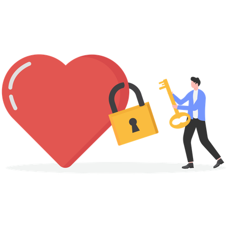 Businessman unlocking heart lock  Illustration