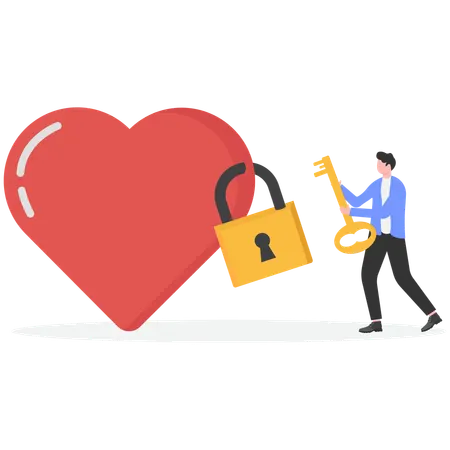 Businessman unlocking heart lock  Illustration