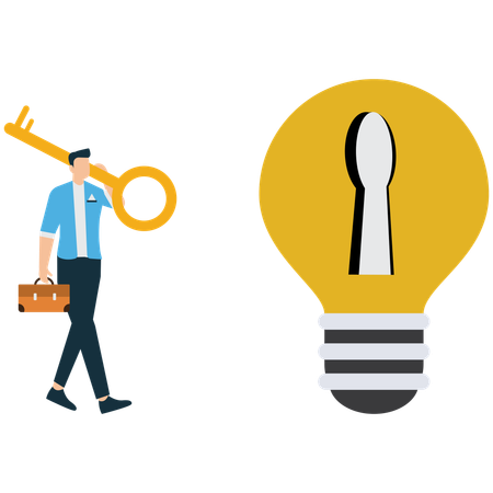 Businessman Unlocking Ideas with Key  Illustration