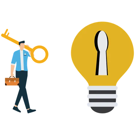 Businessman Unlocking Ideas with Key  Illustration