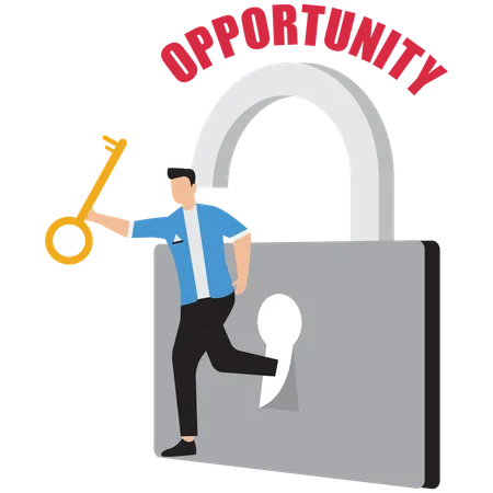 Businessman unlocking new opportunities  Illustration