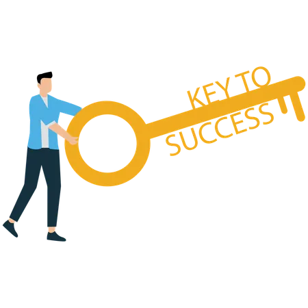 Businessman Unlocking Success with Golden Key  Illustration