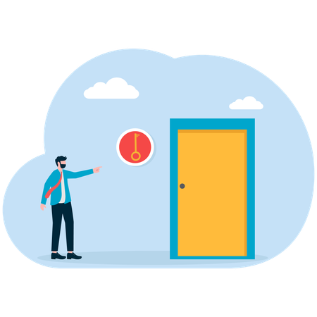 Businessman unlocks application door for new employees  Illustration