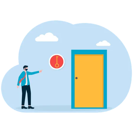 Businessman unlocks application door for new employees  Illustration