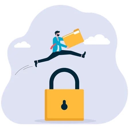 Businessman unlocks challenges  Illustration
