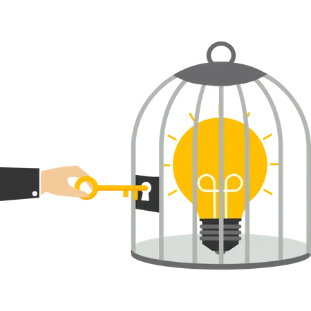 Businessman unlocks idea that is trapped in cage  イラスト