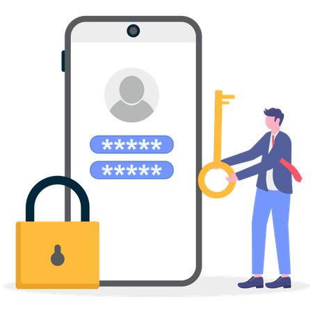 Businessman unlocks online account  Illustration