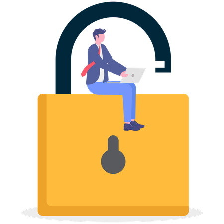 Businessman unlocks online data  Illustration