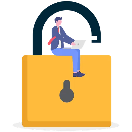 Businessman unlocks online data  Illustration
