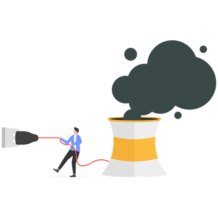 汚染された工場の電源を切るビジネスマン  イラスト