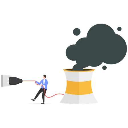 汚染された工場の電源を切るビジネスマン  イラスト