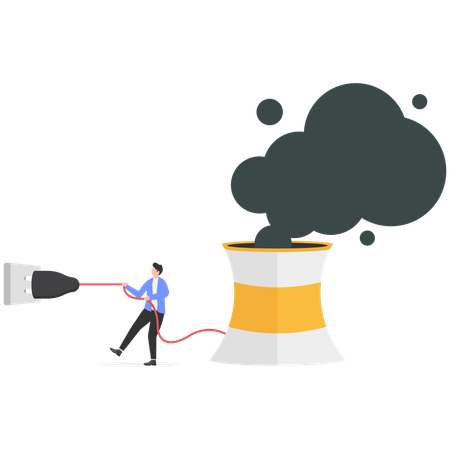 Businessman unplugging polluted factory  Illustration