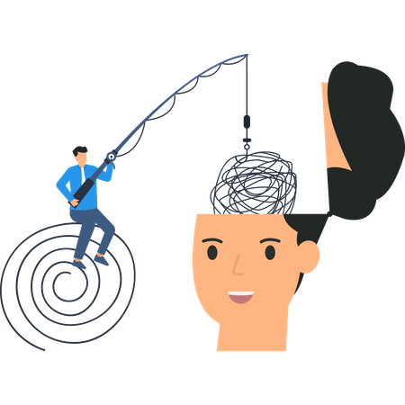 Businessman Unraveling Confusion  Illustration