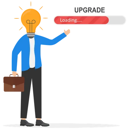 Businessman With Light Bulb Head And Loading Bar Upgrade Brain And Skill Vector Illustration Illustration