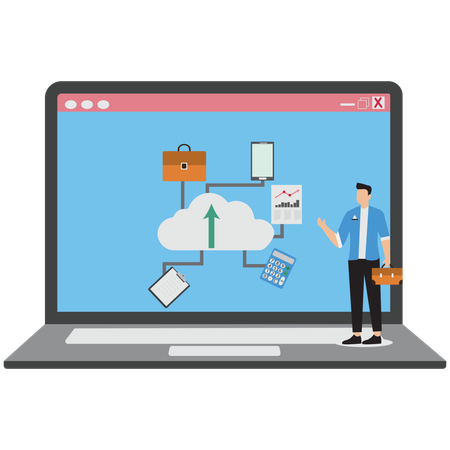 Businessman uploading cloud data  Illustration