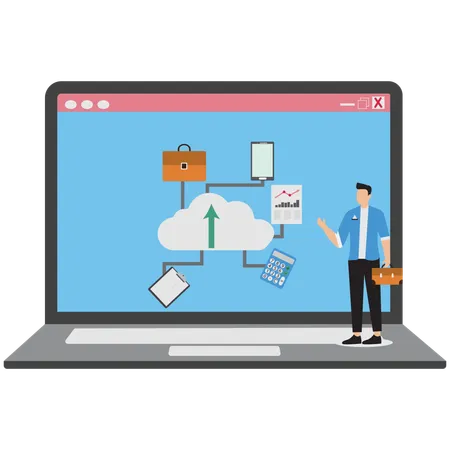 Businessman uploading cloud data  Illustration