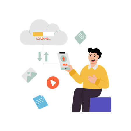 Businessman uploading data on cloud  Illustration