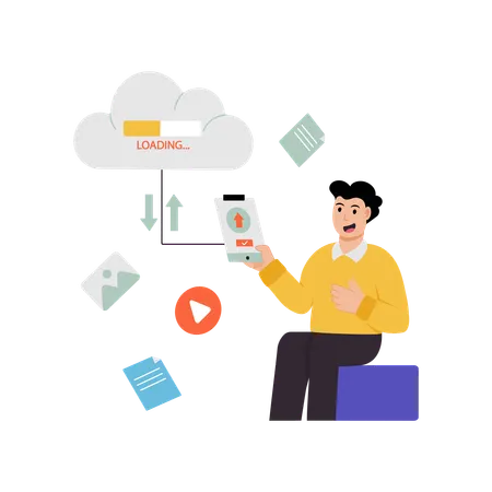 Businessman uploading data on cloud  Illustration