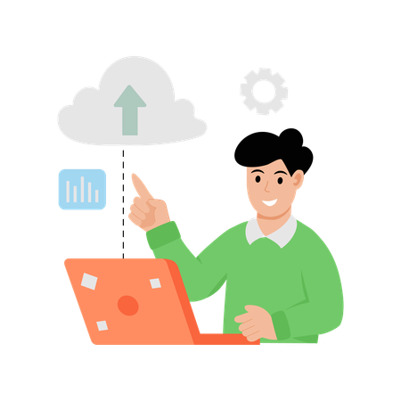 Businessman uploading data to cloud  Illustration