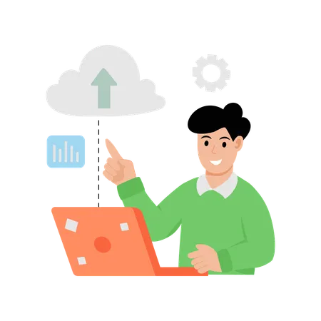 Businessman uploading data to cloud  Illustration