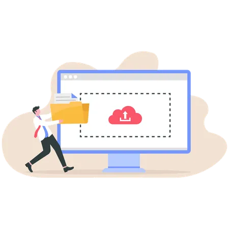 Businessman uploading file online  Illustration