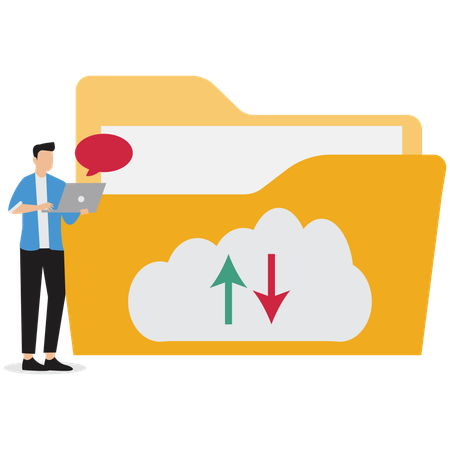 Businessman uploading file to cloud folder  Illustration