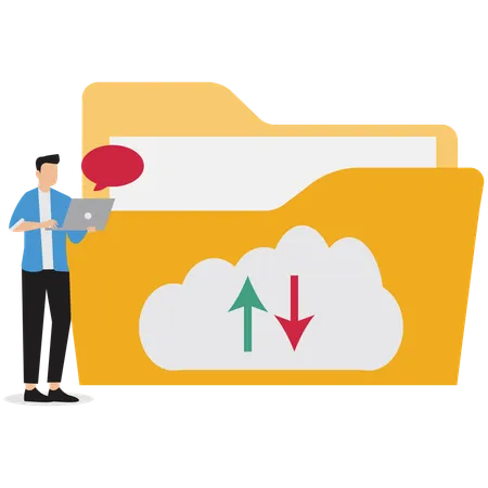 Businessman uploading file to cloud folder  Illustration