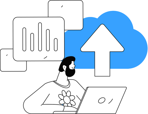 Businessman uploads data in meeting  Illustration