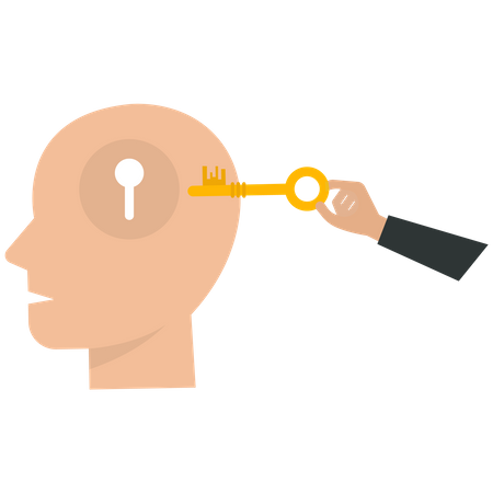 Businessman use a key to unlock human head  Illustration