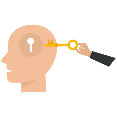 Businessman use a key to unlock human head  Illustration