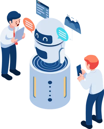 Flat 3 D Isometric Businessman Use AI Or Artificial Intelligence Chatbot Machine Learning And Artificial Intelligence Technology Concept Illustration