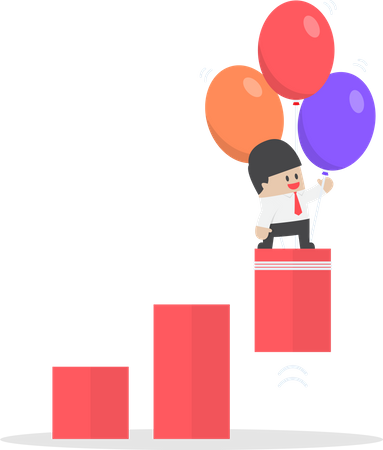 Businessman use balloon to pulled up the graph  Illustration