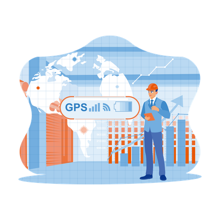 Businessman Use Digital Tablets With GPS Navigation Map And Wifi Technology  Ilustração
