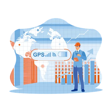 Businessman Use Digital Tablets With GPS Navigation Map And Wifi Technology  Illustration