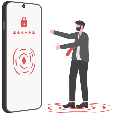 Businessman use Fingerprint Smartphone Access Lock Illustration